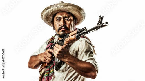 Traditional Mexican Revolutionary with Rifle. Generative ai