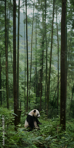 Urso Panda Fofo na Floresta de Bambu