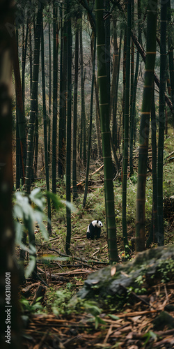 Urso Panda Fofo na Floresta de Bambu