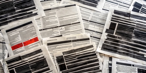 Redacted document montage with photocopy textures