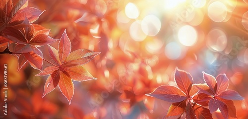 Red Leaves on a Branch in Autumn Sunlight