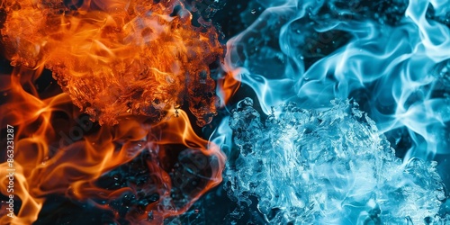 Vivid clash of ice and fire in dynamic close-up