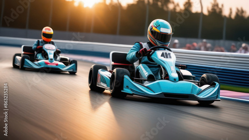 A close-up, action-packed image of a karting enthusiast, in the midst of a race. 