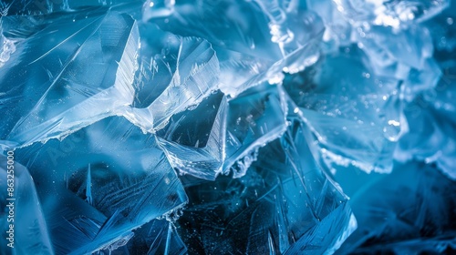 Abstract background of icy blue and white ice crystals. Photogenic, nature.
