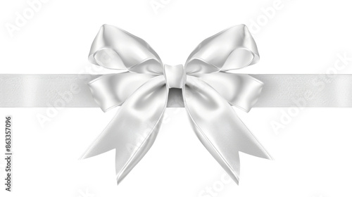 Silver bow and ribbon on transparent background