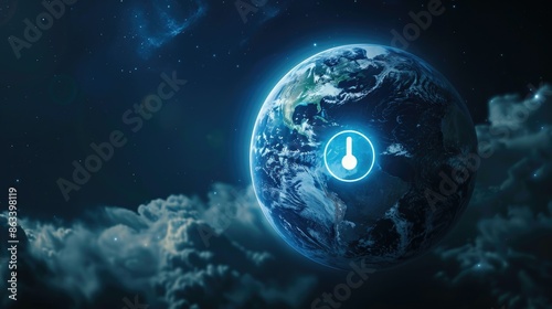 Planet Earth incorporating a power switch symbol, highlighting energy conservation efforts