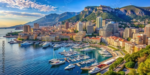 Principality of Monaco on the French Riviera with luxury yachts and high-rise buildings, Monaco, French Riviera