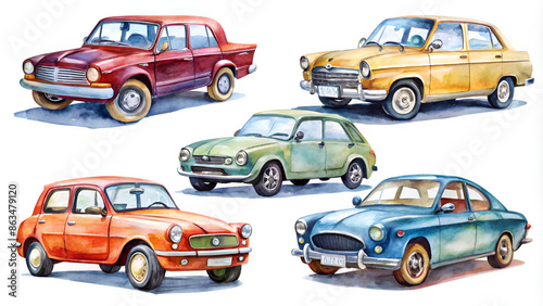 Car watercolors png cut out element set