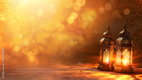 Eid Mubarak and Ramadan Kareem greetings with Islamic lantern and mosque Eid al firth background. Eid Mubarak, Ramadan Kareem, Islamic lantern, mosque, Eid al-Fitr, festival, Islamic holiday, 