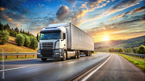 Heavy-duty truck driving on a highway , transportation, logistics, delivery, vehicle, commercial, diesel