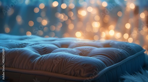 World Sleep Day background with a plush mattress, gentle miraculous light creating a soothing and comfortable ambiance
