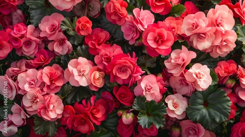 begonia flowers background beautiful Pattern of natural pink petals texture, full blooming in flower garden, selective focus