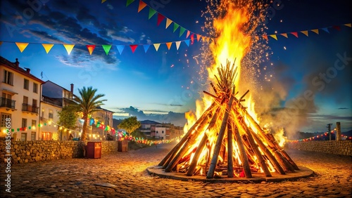 rendering of a traditional Bonfire of S?o Jo?o celebration, bonfire, festival, celebration, fire, Brazil, June, party, cultural