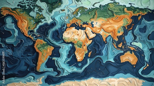 Currents Map: Ocean Movement on Earth's Surface, Gulf Stream and Pacific Stream