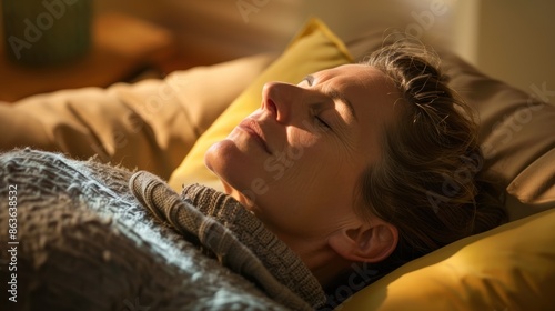 A cancer patient practicing progressive muscle relaxation techniques to release tension and prepare for sleep.