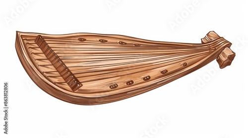 Isolated sketch of a retro chord zither instrument with a stringed wooden object.