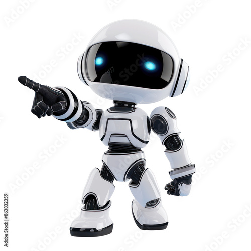 Set positive cute robot pointing at a space isolate on transparency background PNG