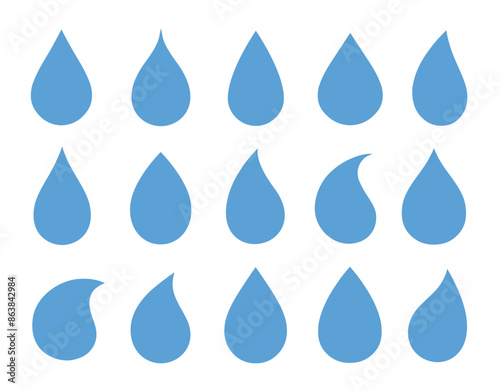 blue droplet and drop silhouettes set icon