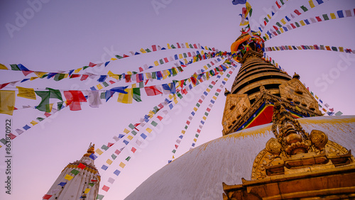 Tibetan flags in stupa in Nepal