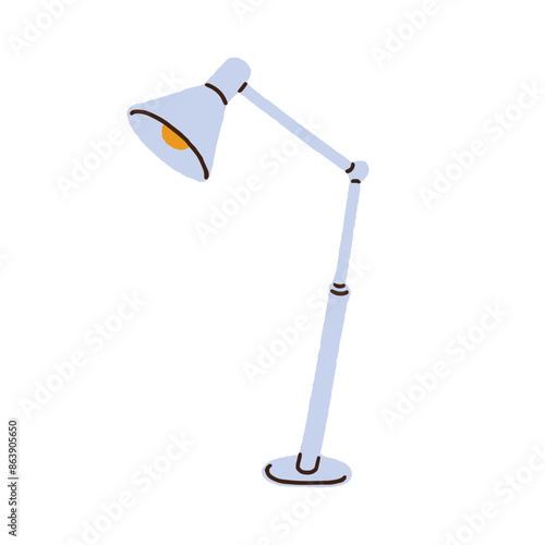 Table lamp, desk light for office, home. Electric spotlight with bending neck, metal shade. Indoor desktop appliance with lightbulb for reading. Flat vector illustration isolated on white background