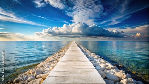 A white stone pathway stretching out into the sea , ocean, path, stones, water, coastal, beach, nature, tranquil, serene