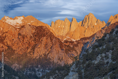 Summer landscape of Mt. Whitney, at sunrise with lenticular clouds, Eastern Sierra Nevada Mountains, California, USA