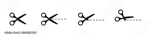 Scissors with line of cut icon set. Sewing, tailor and cutoff symbol. Vector illustration