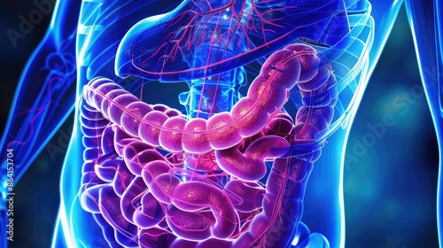 Human digestive system, 3D illustration.