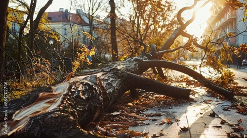 Strong winds blow tree down causing large branches to break off