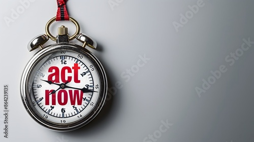 A bright red clock with a flashing "act now" message, urging immediate action and emphasizing the importance of time-sensitive decisions