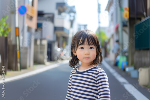 住宅街の路地を歩いている女の子「AI生成画像」