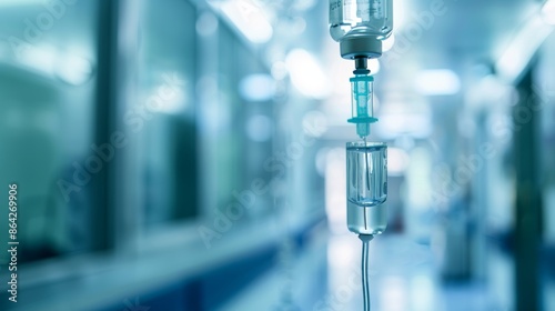 Detailed view of medical intravenous iv drip in hospital setting realistic background image