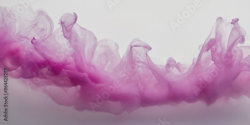 Ein zartes, ätherisches Bild von rosa Rauch, der sich in sanften, fließenden Formen über eine weiße Fläche ausbreitet und eine ruhige, verträumte Atmosphäre erzeugt