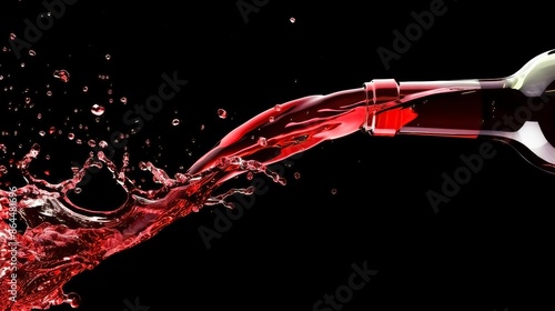 Dynamic Shot of Red Wine Being Poured into a Glass Capturing the elegance and motion of red wine pouring into a glass against a black background