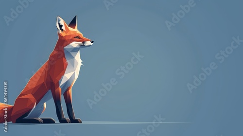  A red fox sits in a blue sky, its head turned back, giving an illusion of it sitting down