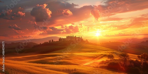 a sunset tuscany landscape