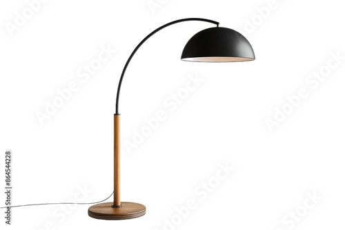 Black Arc Floor Lamp With Wooden Base