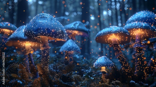 Enchanted Night Forest with Glowing Mushrooms and Fireflies