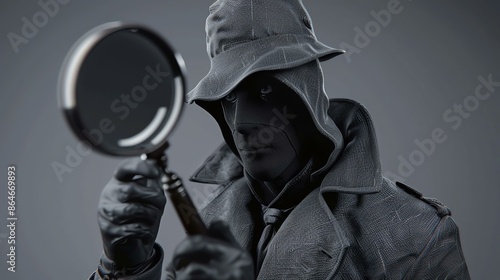 A mysterious figure wearing a hat and coat holds a magnifying glass up to his eye. Who is he? What is he looking for? The possibilities are endless.