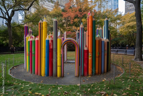 Colorful Pencil Sculpture in a Park