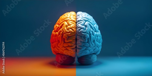 Vibrant detailed design contrasting the creative right vs logical left brain hemispheres. Concept Creative Design, Brain Hemispheres, Vibrant Color Palette, Detailed Illustration