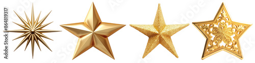 Golden decorative star ornaments png set