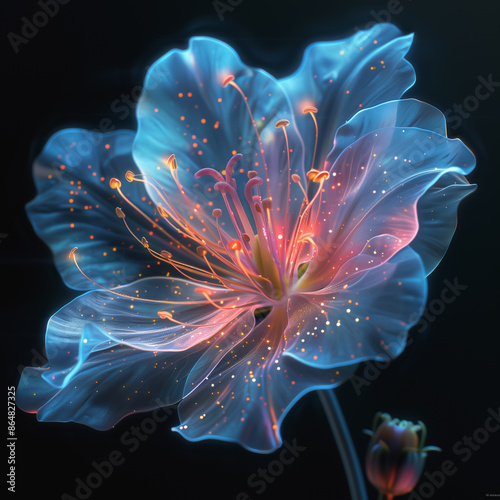 Bioluminescent flower glowing with vibrant colors