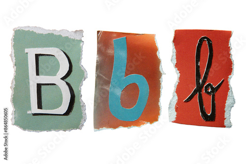 B alphabet torn from a magazine paper. Ransom note style letters.