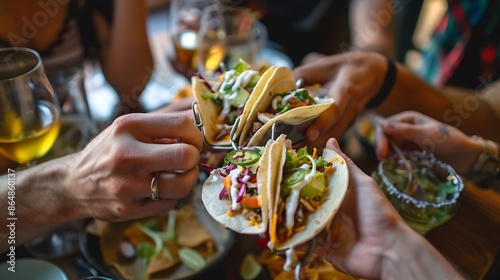 Friends lunch tacos in a city restaurant : Generative AI