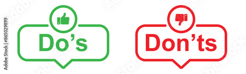 do's and don'ts icon. to do and not to do symbol for guidelines and rules list. buttons with thumbs up and thumbs down sign. vector illustration on transparent background.