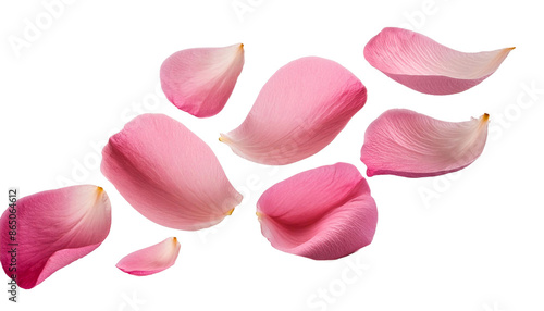 flying pink petals isolated on white background