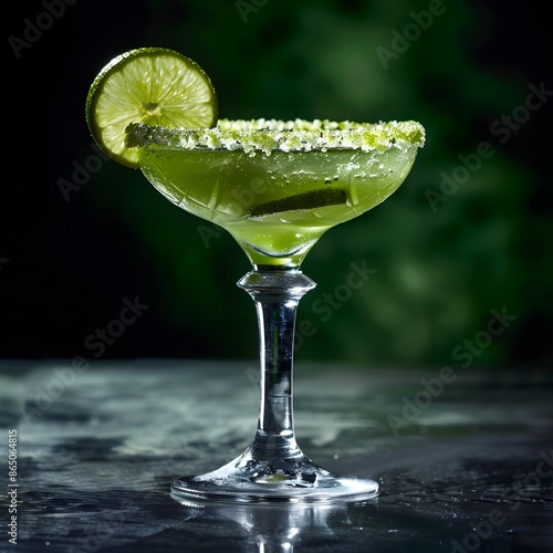 Green Cocktail with Lime Garnish and Sugar Rim