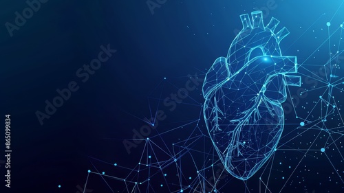 Futuristic medical network of heart anatomy and cardiological structure, innovative medicine and technology, low poly wireframe