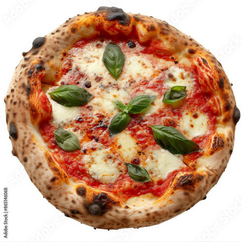 A classic Neapolitan pizza with a soft and chewy crust, isolated on white background